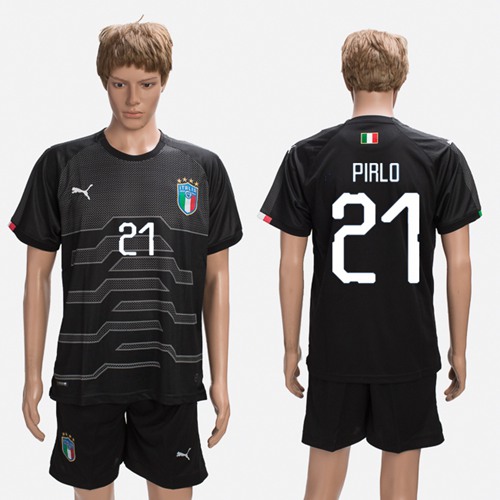 Italy #21 Pirlo Black Goalkeeper Soccer Country Jersey